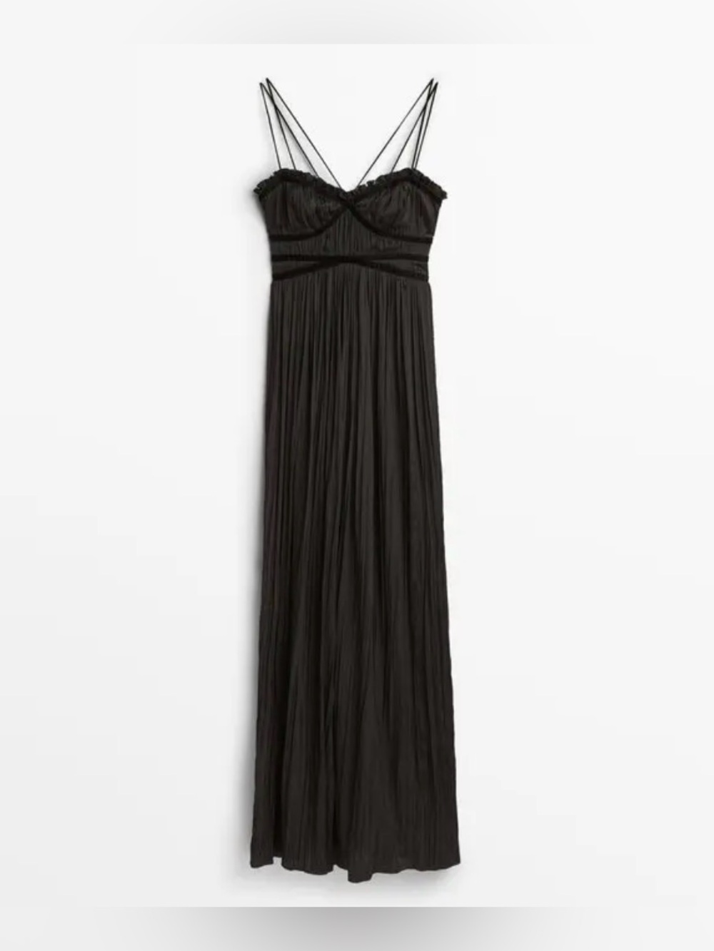 Massimo Dutti Black Pleated Maxi Dress with Double Spaghetti Straps